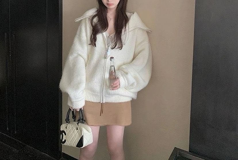 Collar Plain Zip Cardigan