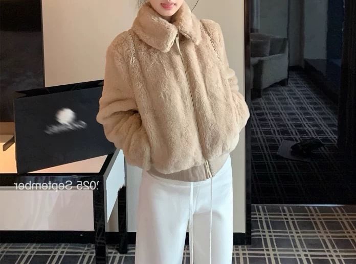 Collar Plain Fleece Zip Jacket