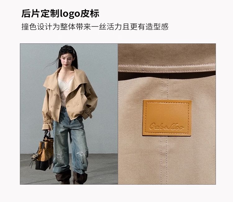 Stand Collar Plain Double-Breasted Trench Jacket