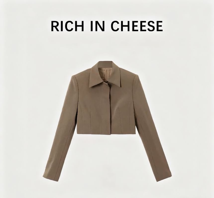 Set: Long-Sleeve Plain Crop Shirt + High Waist Midi A-Line Skirt