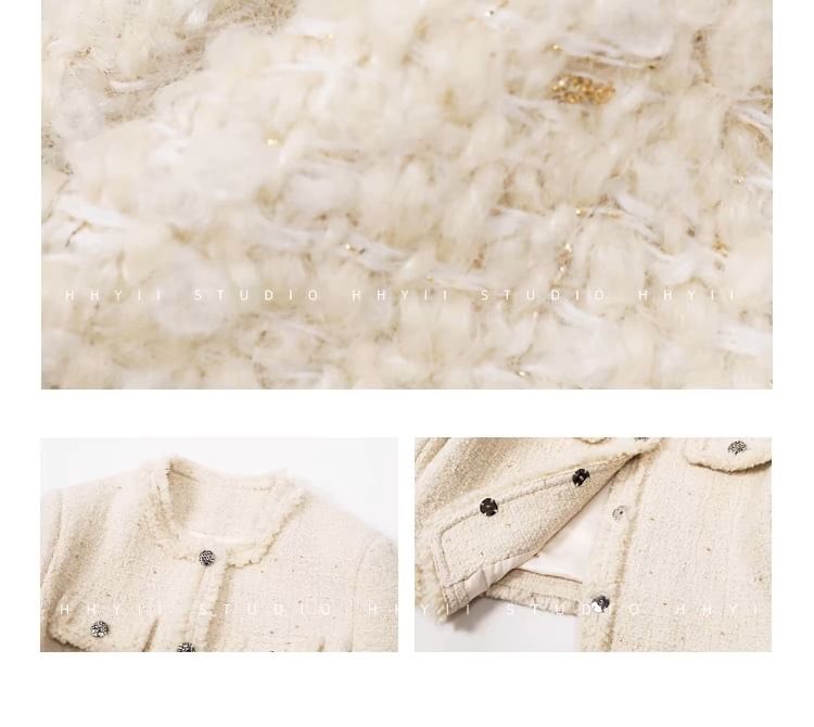 Round Neck Plain Fringed Button Jacket