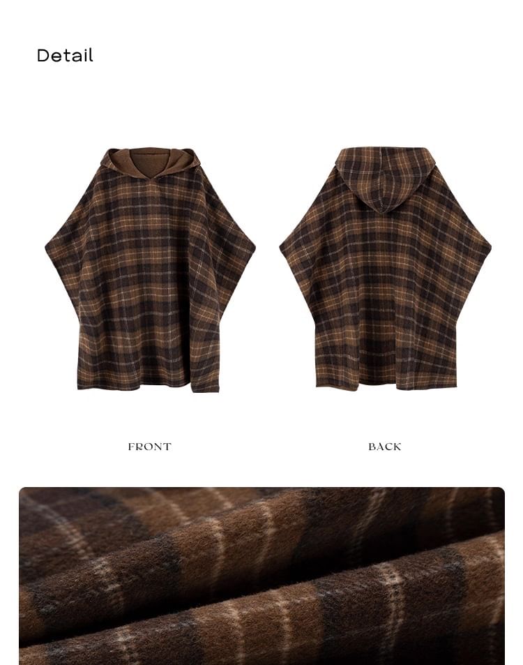 Plaid Reversible Hooded Poncho