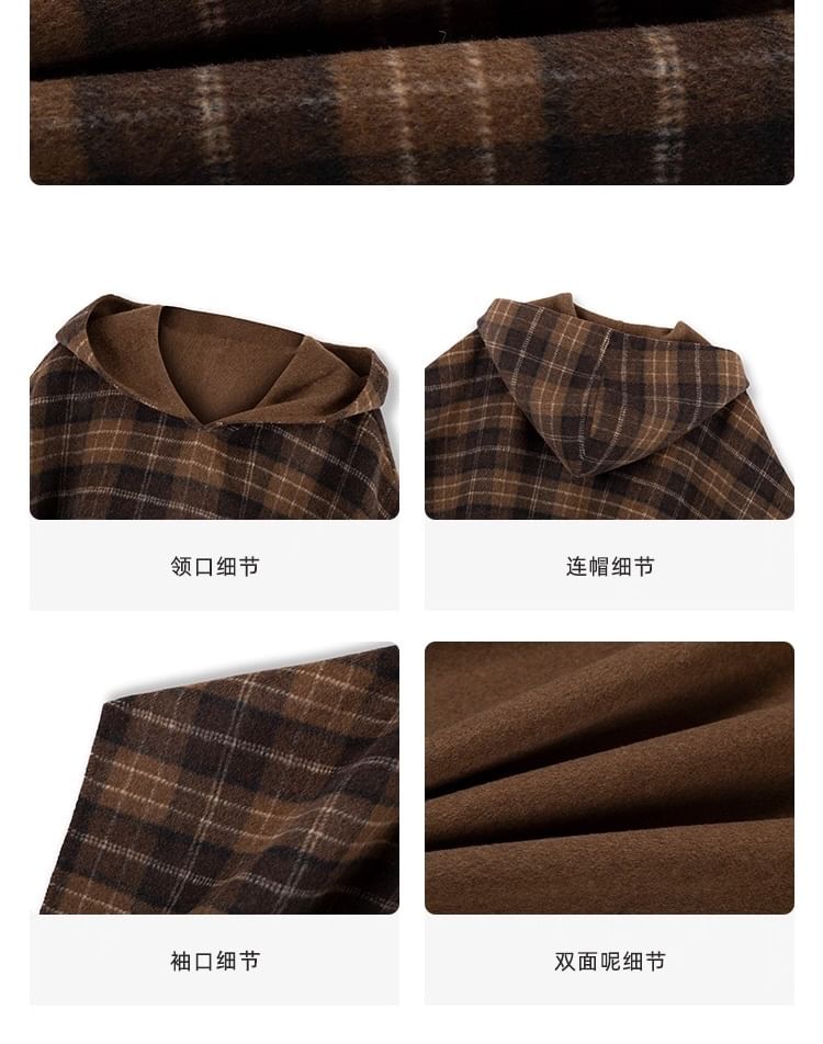Plaid Reversible Hooded Poncho