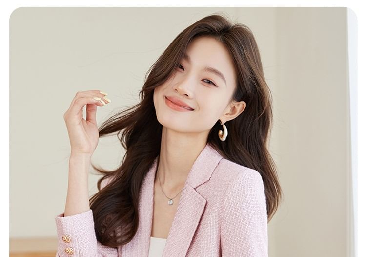 Notch Lapel One-Buttoned Plain Tweed Blazer