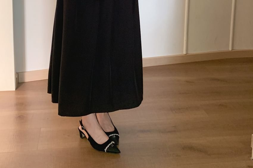 Long-Sleeve V-Neck Plain Maxi A-Line Dress