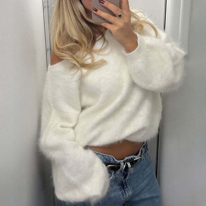 One-Shoulder Plain Sweater