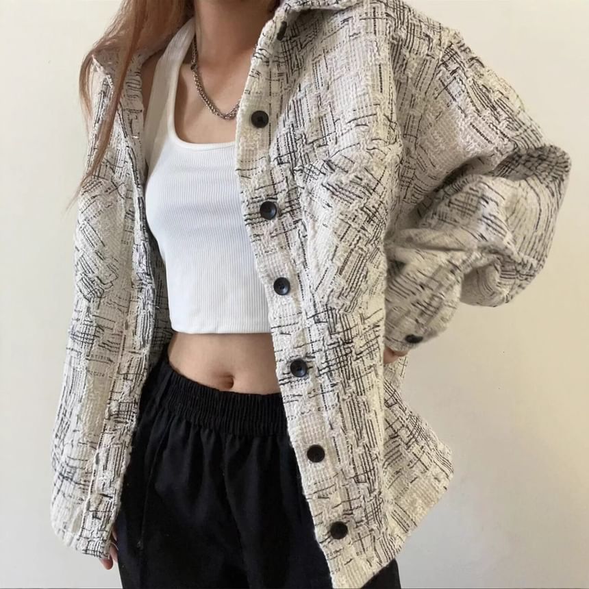 Tweed Button-Up Shirt Jacket