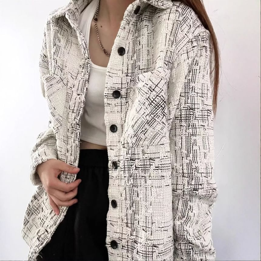Tweed Button-Up Shirt Jacket