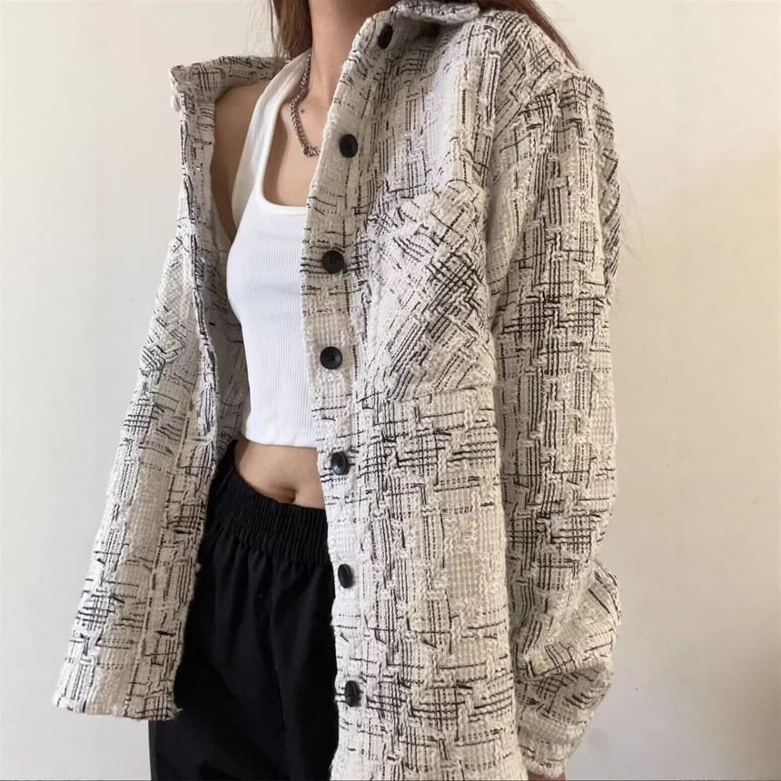 Tweed Button-Up Shirt Jacket