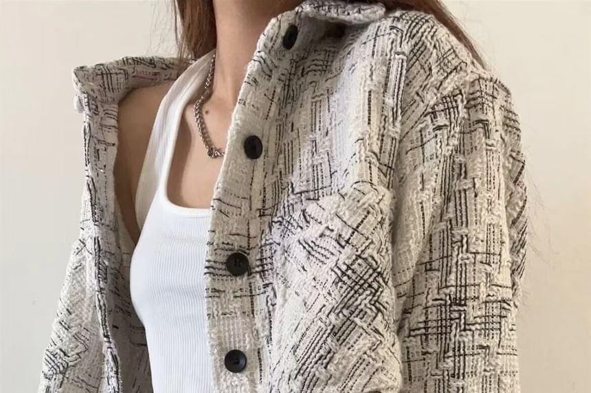Tweed Button-Up Shirt Jacket