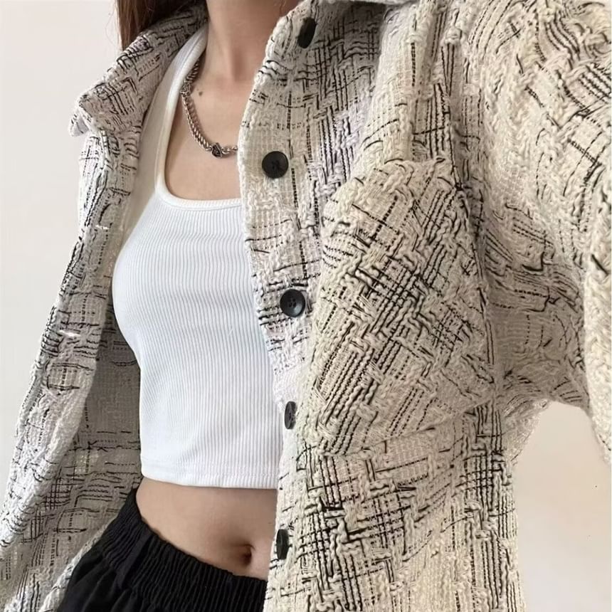 Tweed Button-Up Shirt Jacket