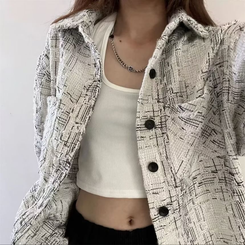 Tweed Button-Up Shirt Jacket