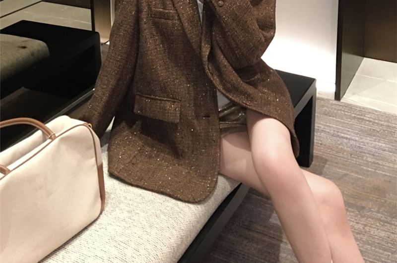 Notch Lapel Tweed Single-Breasted Blazer