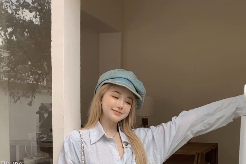 Oversized Striped Shirt with Belt and Long Sleeves Set