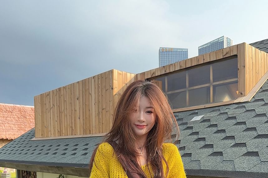 Oversized Sweater with V-Neck and Solid Pattern