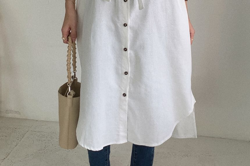 Button-Front Midi Tunic Shirt Dress & Belt Long Sleeve Set