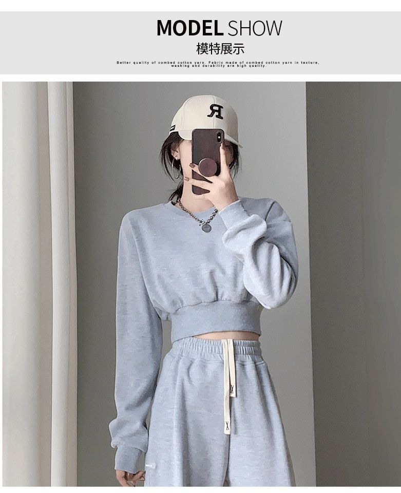 Plain Crew Neck Crop Sweatshirt