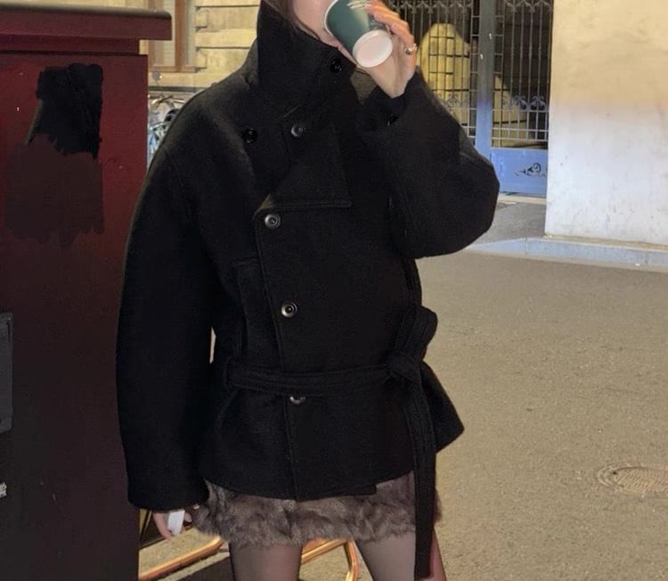 Collared Plain Double Breasted Jacket