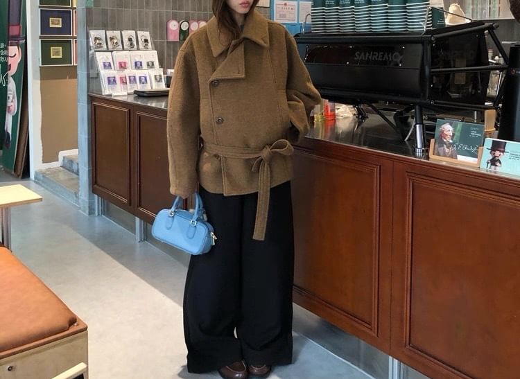 Collared Plain Double Breasted Jacket