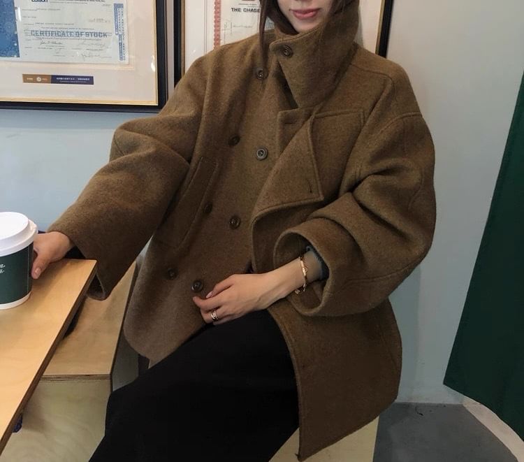 Collared Plain Double Breasted Jacket