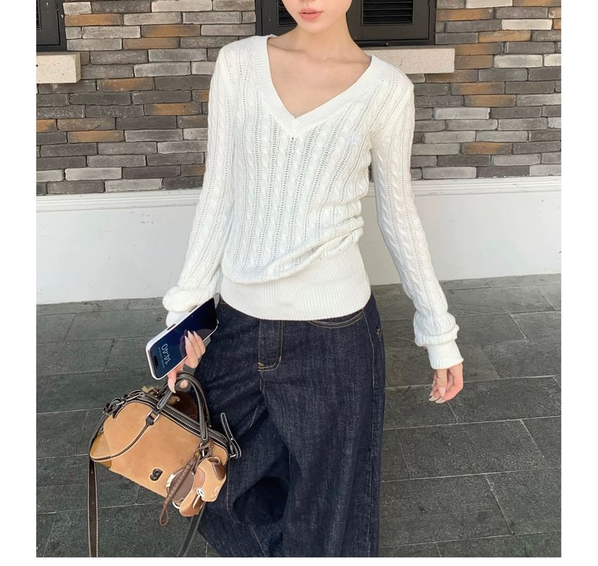 V-Neck Cable Knit Sweater