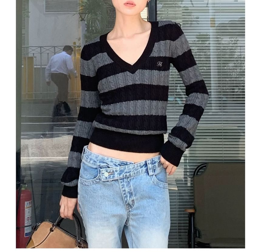V-Neck Cable Knit Sweater