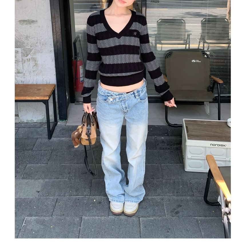 V-Neck Cable Knit Sweater