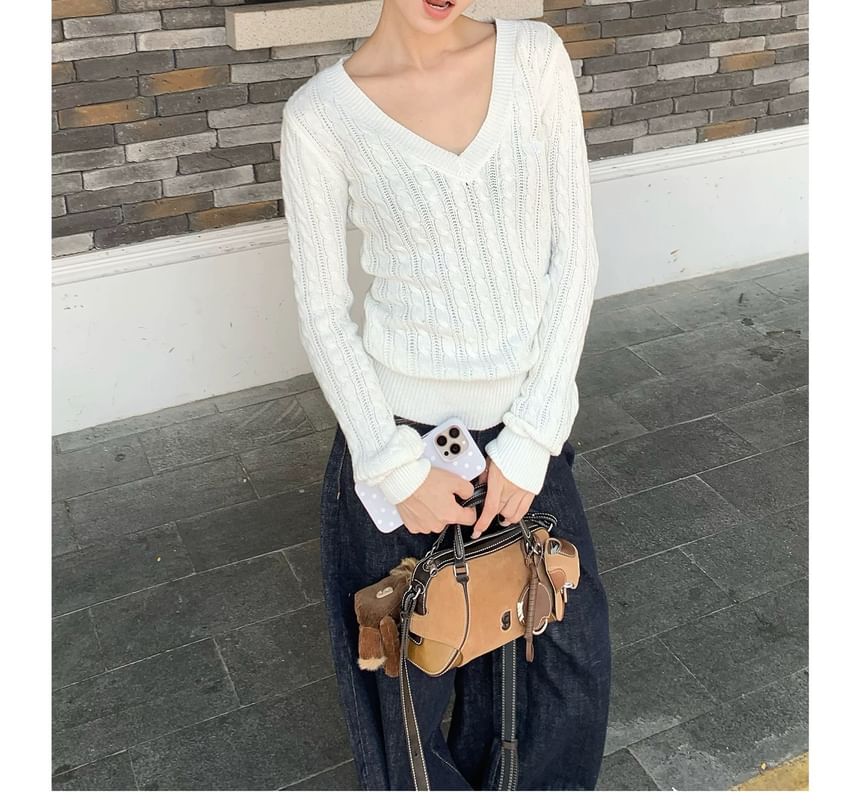 V-Neck Cable Knit Sweater