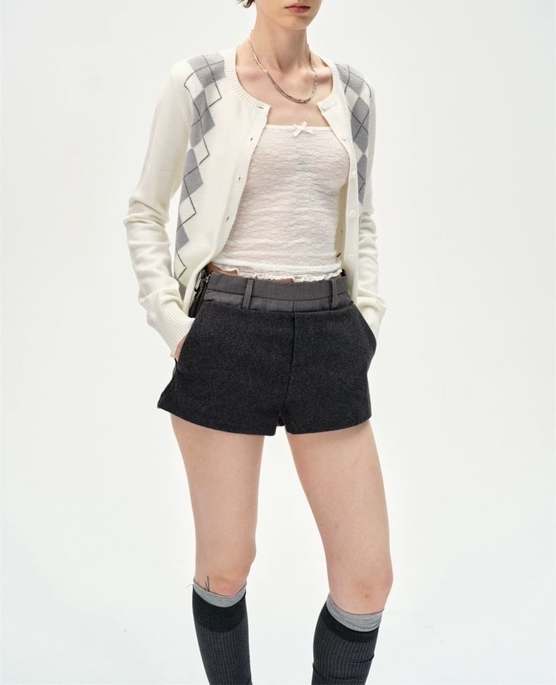 Round Neck Argyle Cardigan