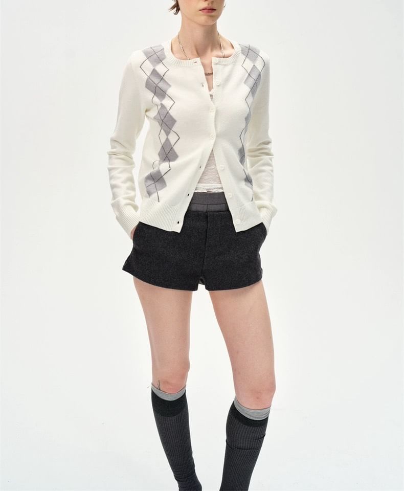 Round Neck Argyle Cardigan