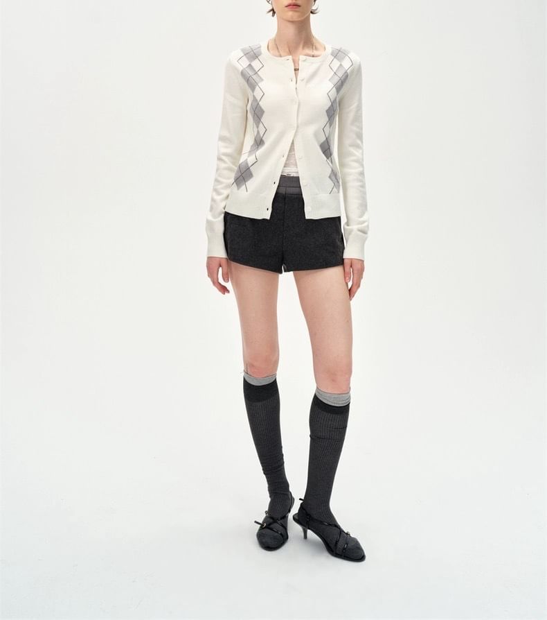 Round Neck Argyle Cardigan