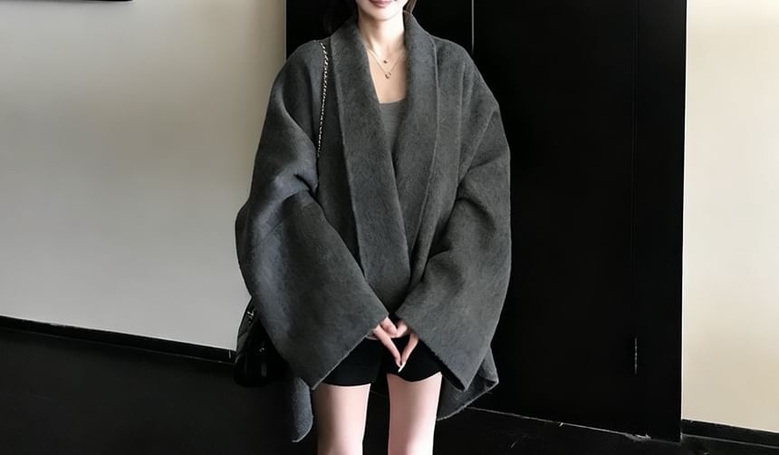 Collared Plain Open Front Coat