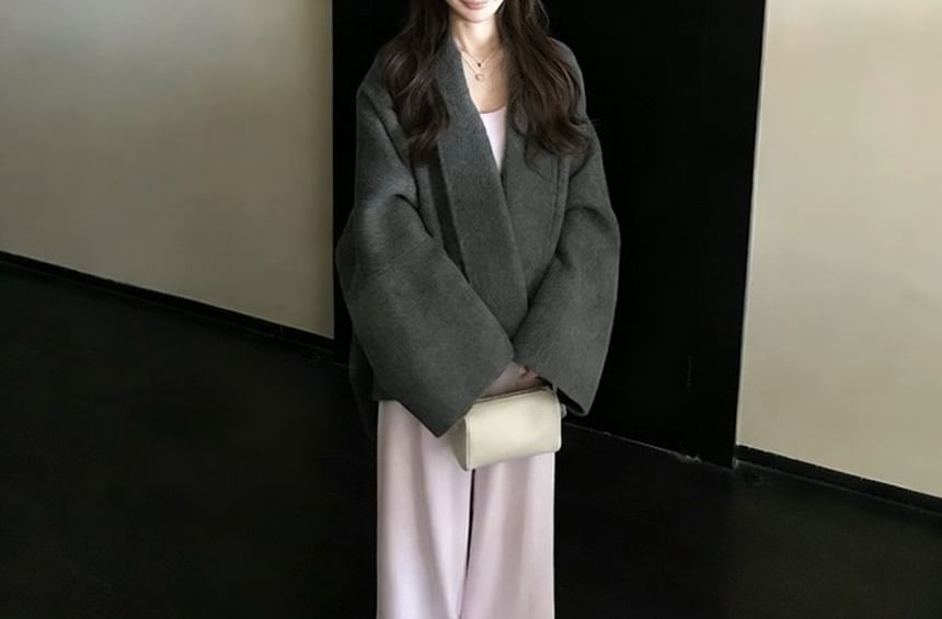 Collared Plain Open Front Coat