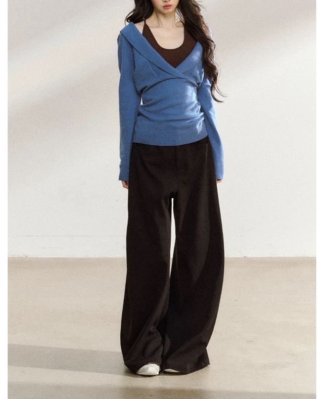 Shawl Collar Plain Sweater / Halter Plain Top