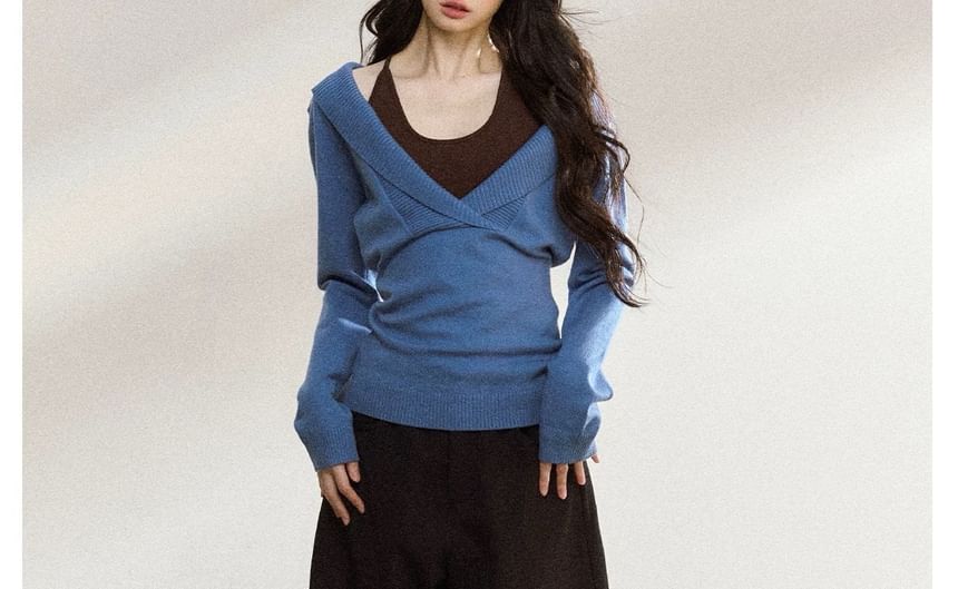 Shawl Collar Plain Sweater / Halter Plain Top