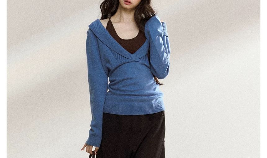 Shawl Collar Plain Sweater / Halter Plain Top