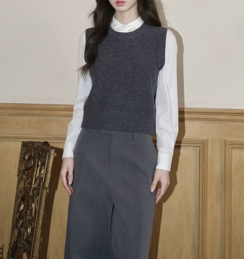 Crew Neck Plain Sweater Vest