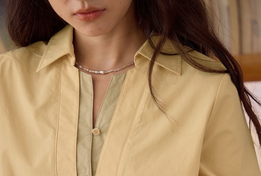 Long Sleeve Collared Two Tone Panel Shirt