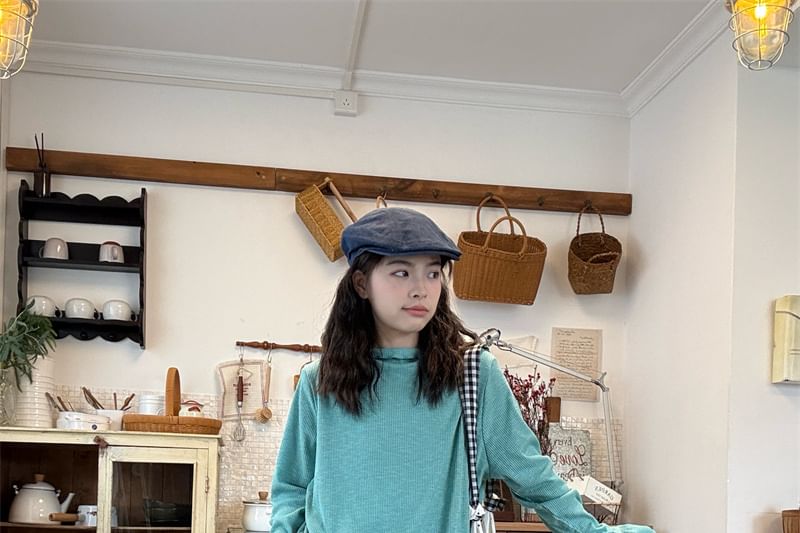 Asymmetrical Frill Trim Solid T-Shirt with Long Sleeves