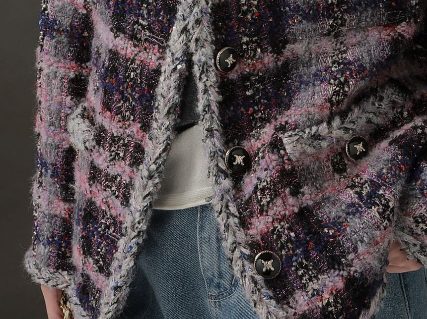 Plaid Tweed Button-Up Jacket