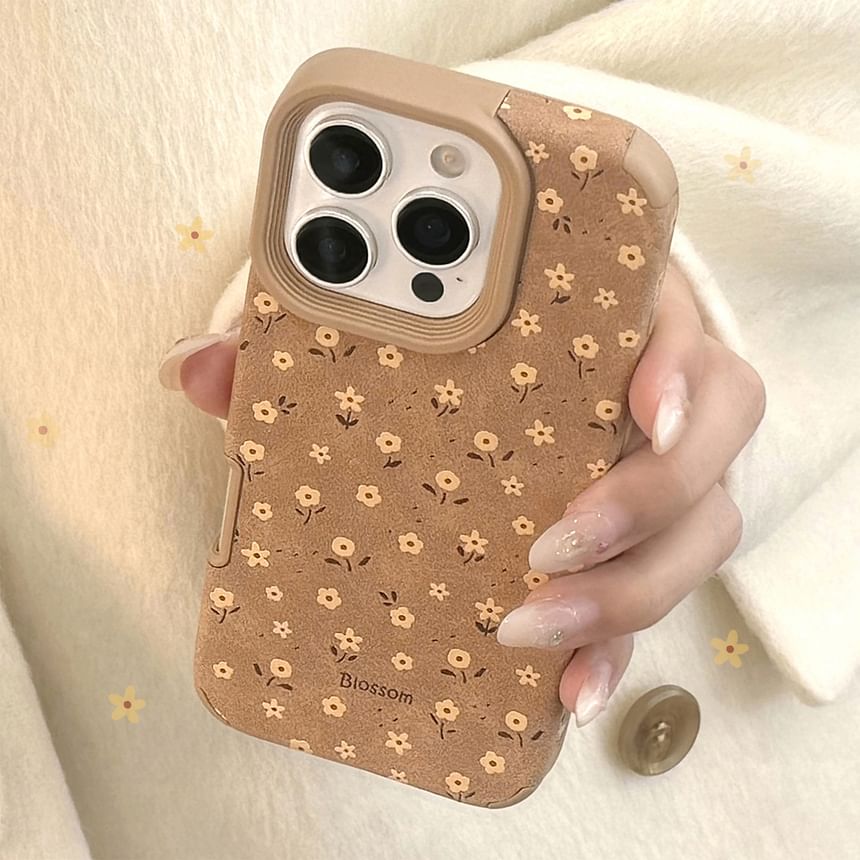 Floral Faux Suede Phone Case