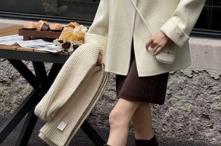 Round Neck Plain Single-Button Wool Jacket