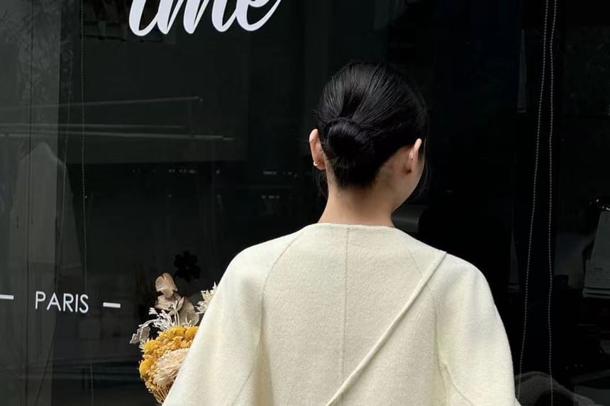 Round Neck Plain Single-Button Wool Jacket