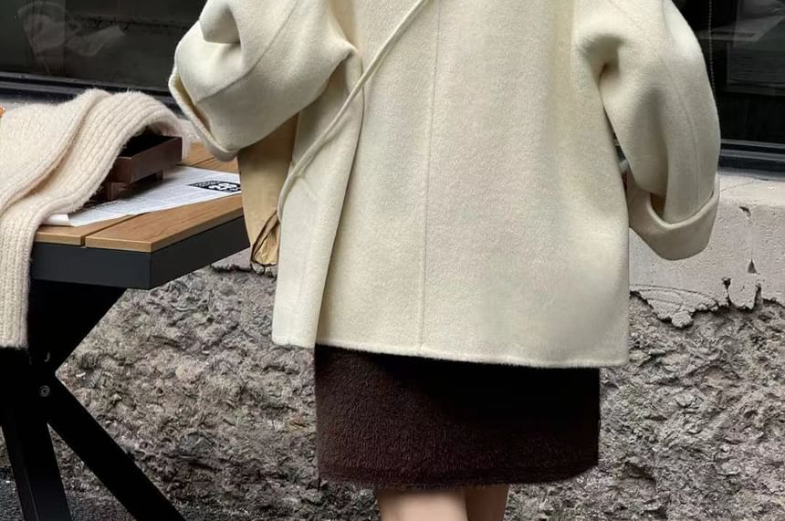 Round Neck Plain Single-Button Wool Jacket