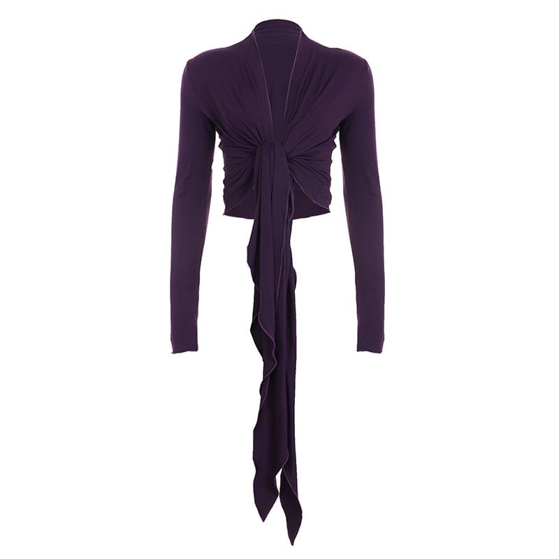 Plain Wrapped Slim-Fit Long Sleeve T-Shirt