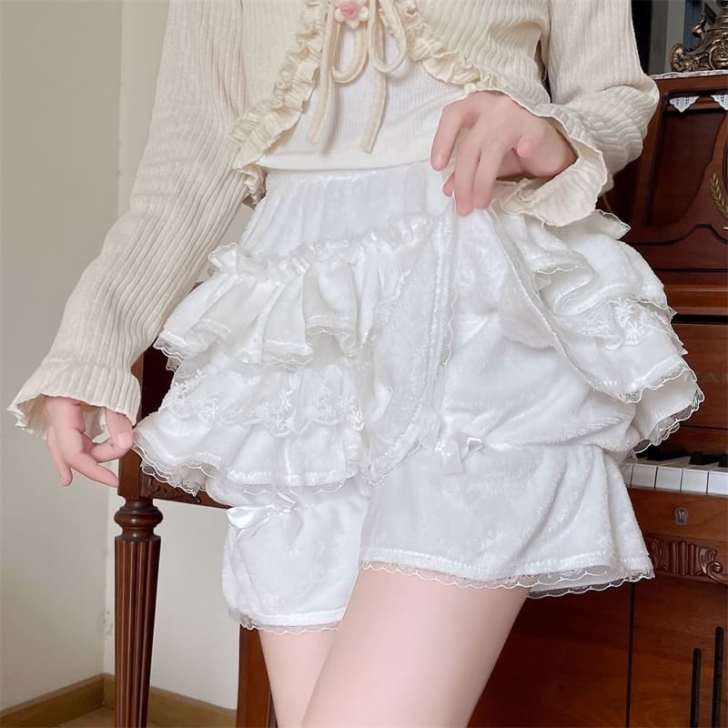 Lace Trim High Waist Mini Layered Skort