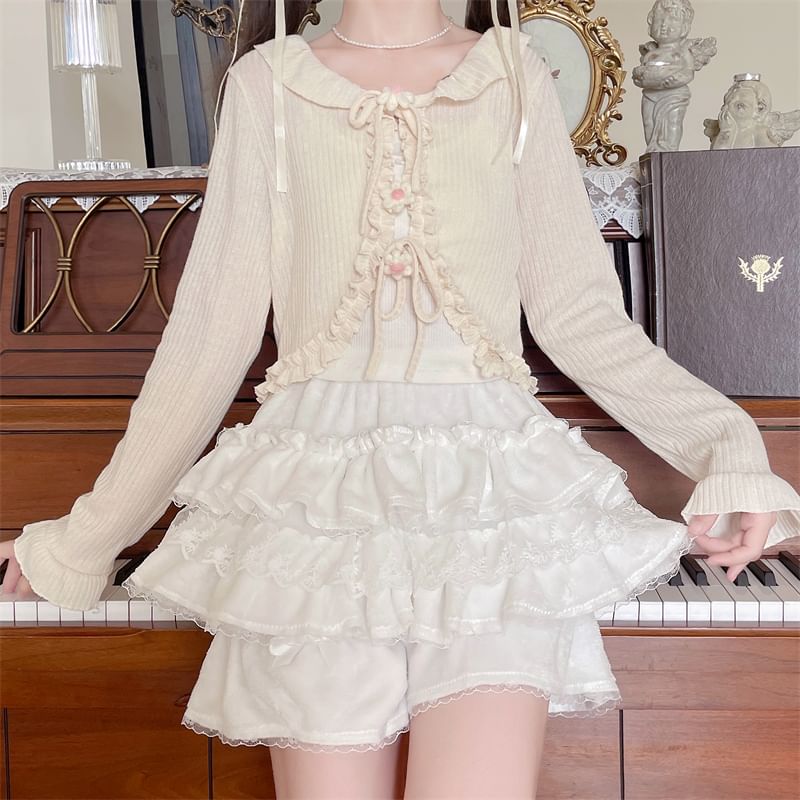 Lace Trim High Waist Mini Layered Skort
