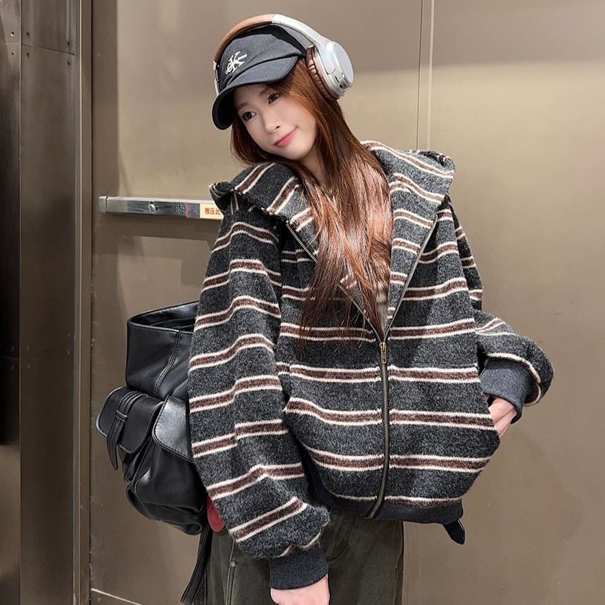 Zip-Up Hoodie with Striped Pattern