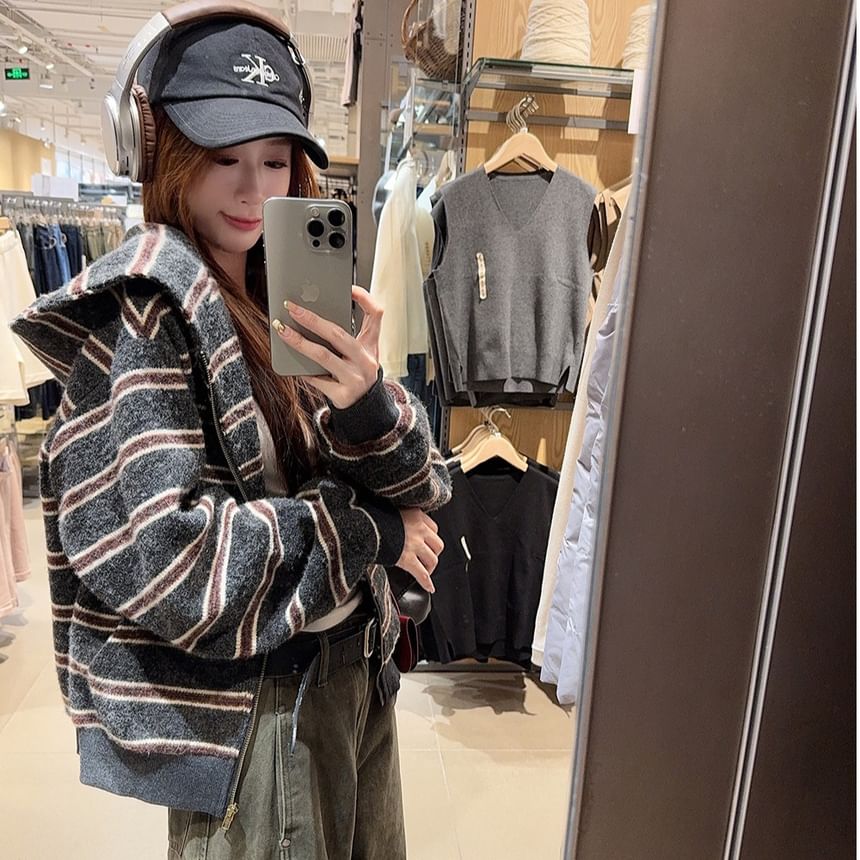 Zip-Up Hoodie with Striped Pattern