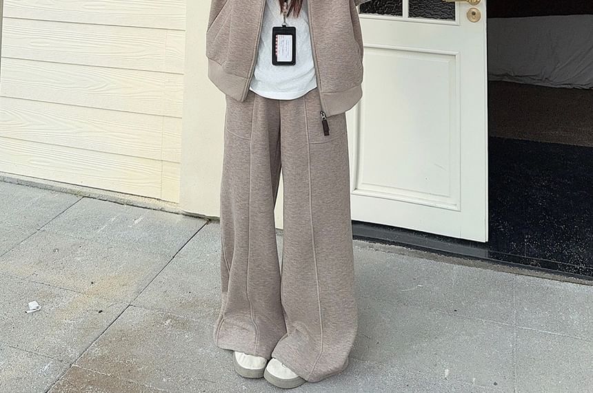 Zip-Up Jacket, Mock Neck Half Zip Cropped Pullover, and High Rise Baggy Pants